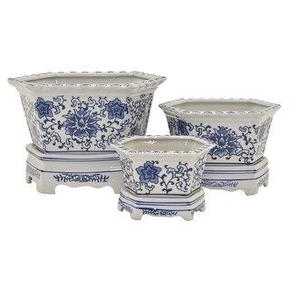 Plutus Brands Blue and White Porcelain Planter Set of Three | Bed Bath & Beyond