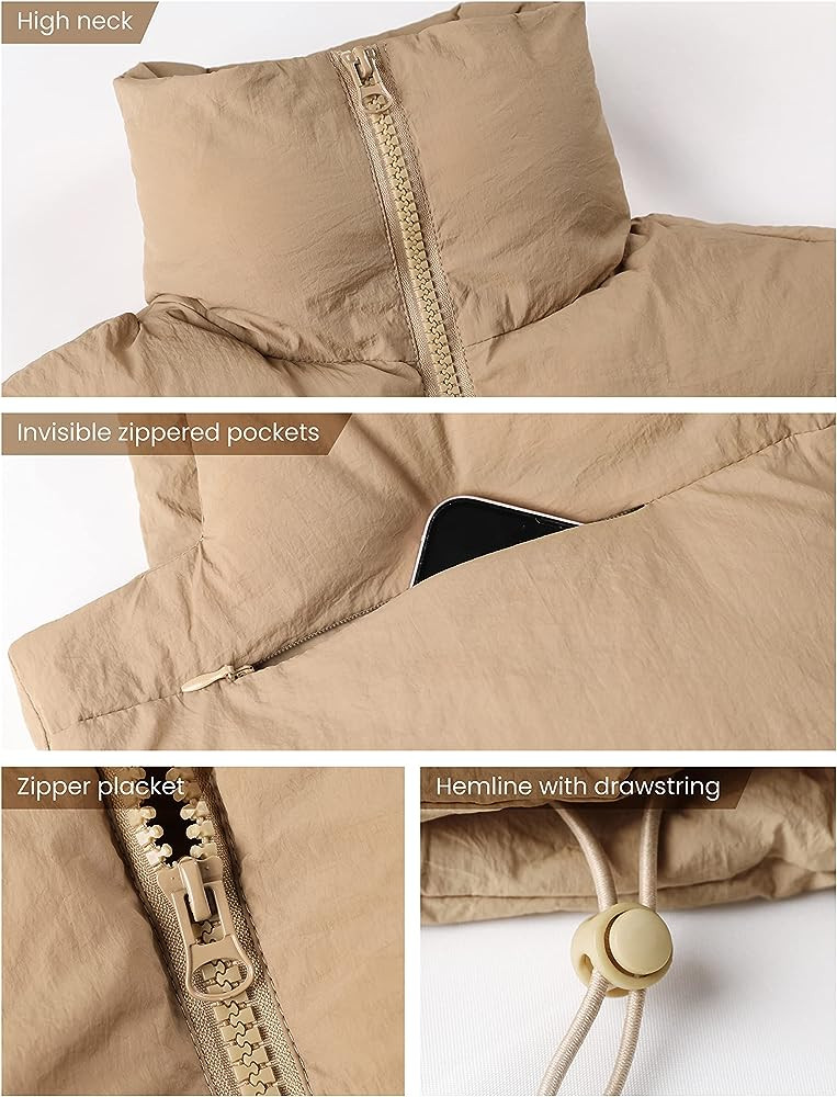 UANEO Cropped Puffer Vest Women Zip Up Stand Collar Sleeveless Padded Crop Puffy Vests | Amazon (US)