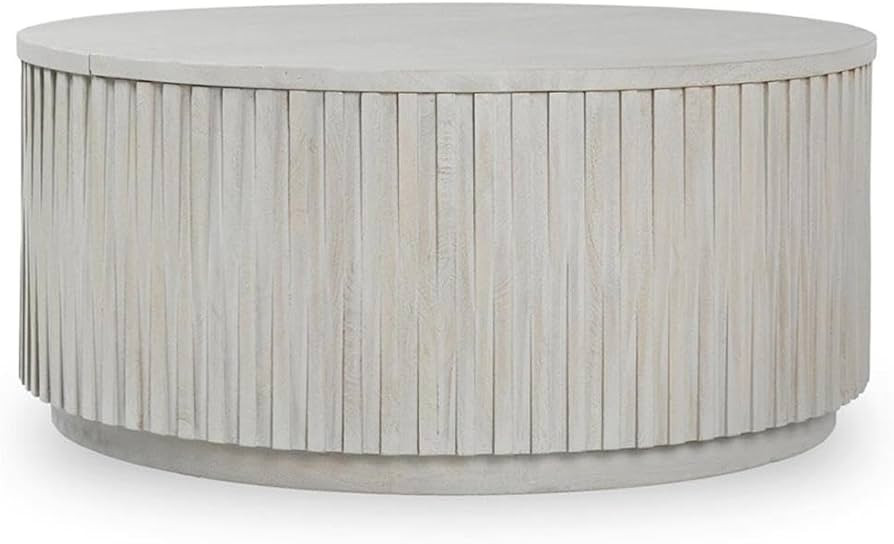 Kosas Home Maya 40x40 Round Mango Wood Coffee Table in Sunbleached Gray | Amazon (US)