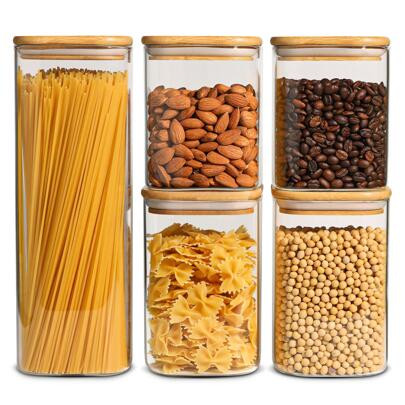 ComSaf Food Storage Containers with Airtight Bamboo Lids Set of 5, Clear Glass Canister Food Jar with Sealing Lid Kitchen Pantry Storage Container for | SHEIN