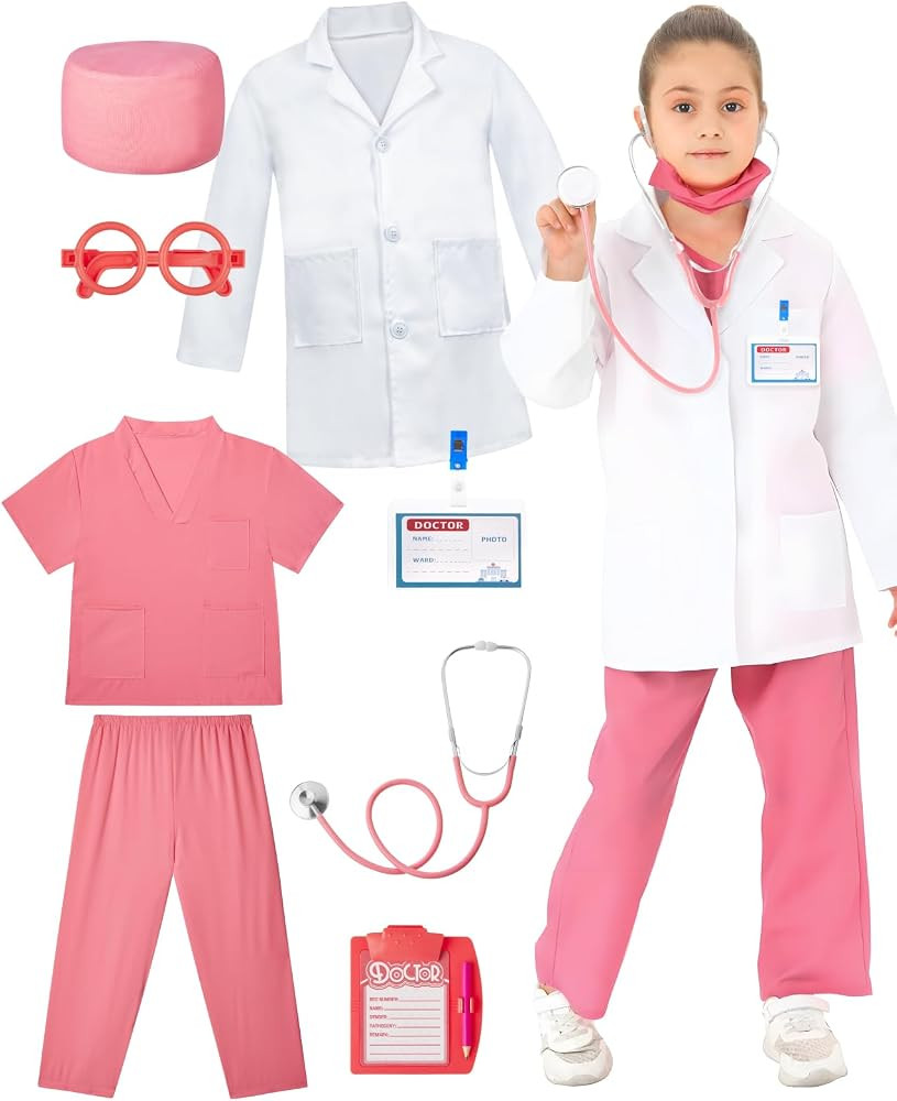Amazon.com: Gleamkid Doctor Costume for Kids, Kids Scrubs with Lab Coat, 9Pcs Toddler Halloween C... | Amazon (US)