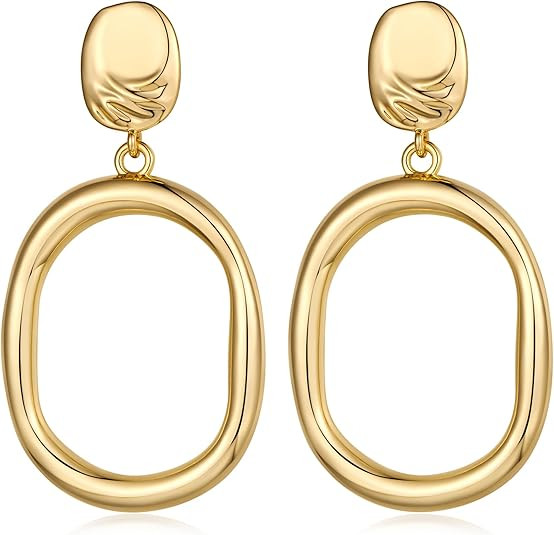 Gold Silver Oval Circle Drop Earrings Gold Statement Earrings for Women Gift | Amazon (US)