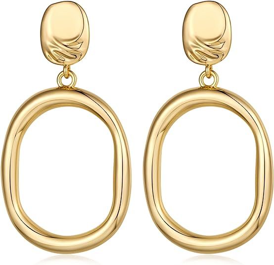 Gold Silver Oval Circle Drop Earrings Gold Statement Earrings for Women Gift | Amazon (US)