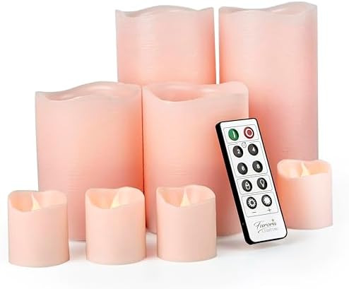FURORA LIGHTING Pink Real Wax Flameless Candles with Remote and Timer, 4 Pillars and 4 Votives Pa... | Amazon (US)