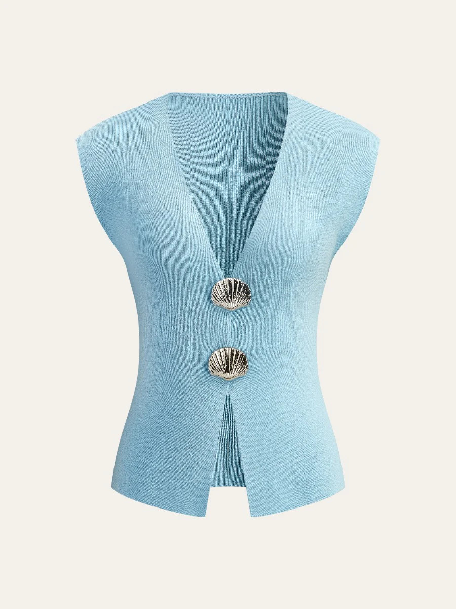 Shell Button Knit Vest | Commense