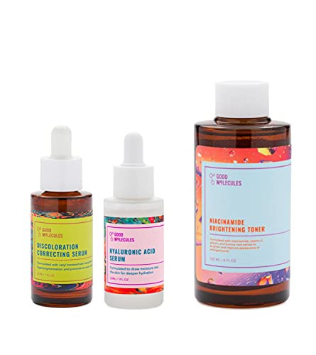 Good Molecules Face Serum Set! Includes Discoloration Correcting Serum, Niacinamide Brightening Toner And Hyaluronic Acid Serum! Improves The Appearance Of Dark Spots, Brighten And Hydrate Your Skin!, 3 Piece Set | Amazon (US)
