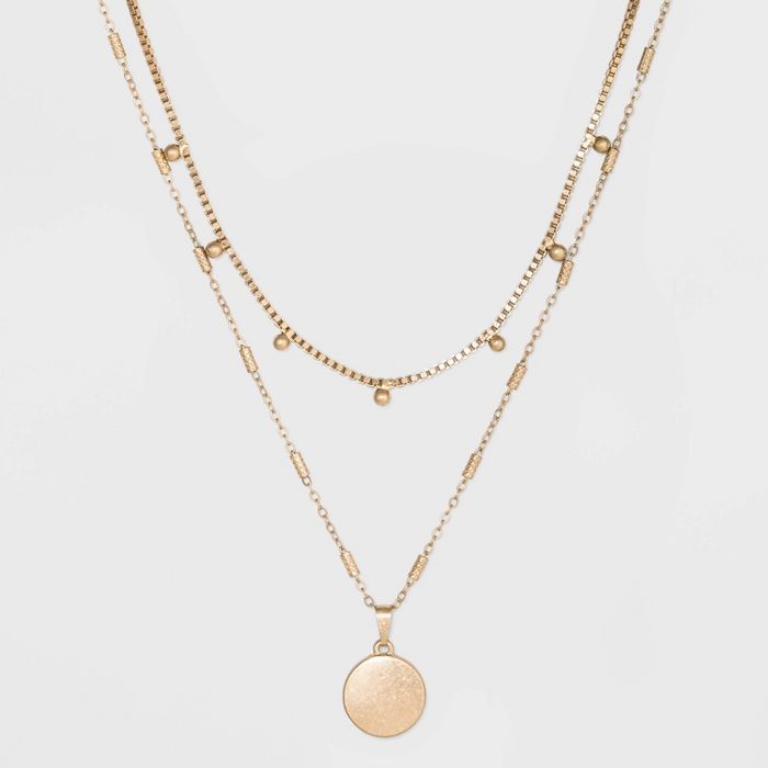 Ball & Medallion in Worn Gold Layer Necklace - Universal Thread™ Gold | Target