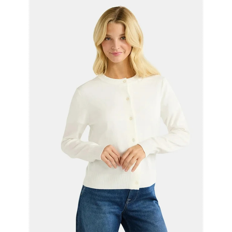 Free Assembly Women’s and Women's Plus Crewneck Cardigan Sweater with Long Sleeves, Midweight, ... | Walmart (US)