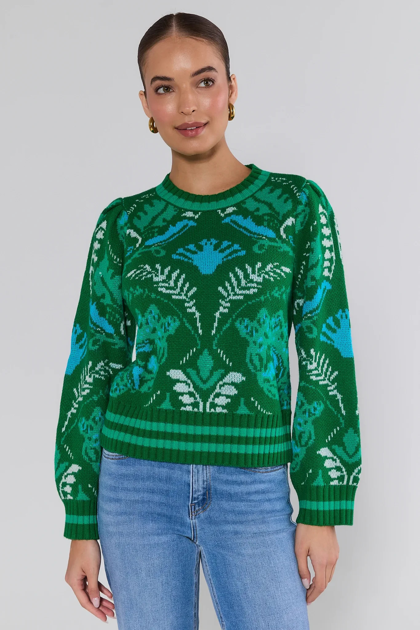 Fallon Green Printed Knit Sweater | Avara
