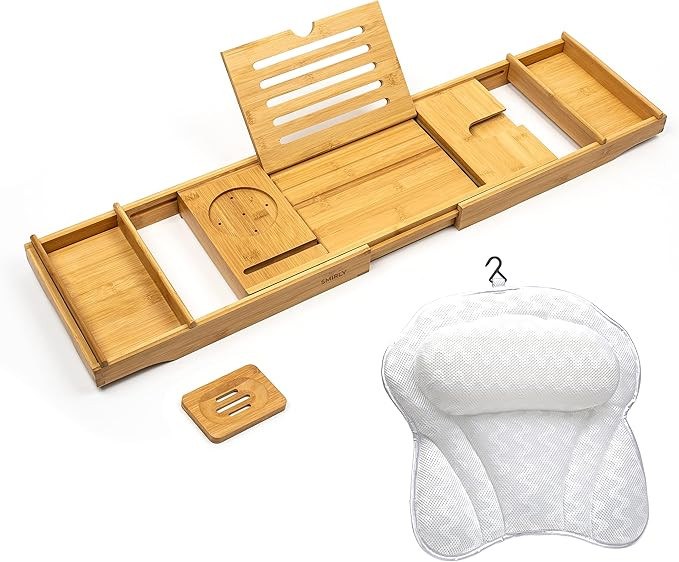 SMIRLY Bamboo Bathtub Tray Expandable: Bamboo Bath Tray for Tub with Book Stand, Bamboo Bathtub C... | Amazon (US)