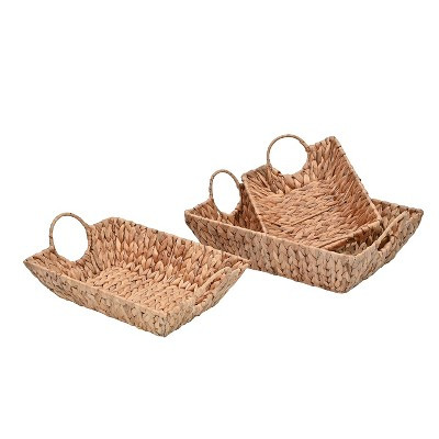 happimess Rowan Bohemian Cottage Handwoven Hyacinth Rectangular Decorative Basket Trays with Handles, Natural (Set of 3) | Target