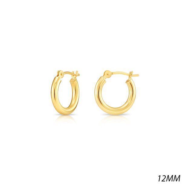 Tilo Jewelry 14k Yellow Gold Classic Polished Round Gold Hoop Earrings (12mm) for Girls | Walmart (US)