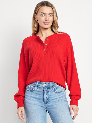 Oversized Cozy Waffle Henley Top | Old Navy (US)
