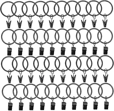 Datttcc 40 Pack Metal Curtain Rings with Clips Black Decorative Drapery Rustproof Vintage 1.26 In... | Amazon (US)