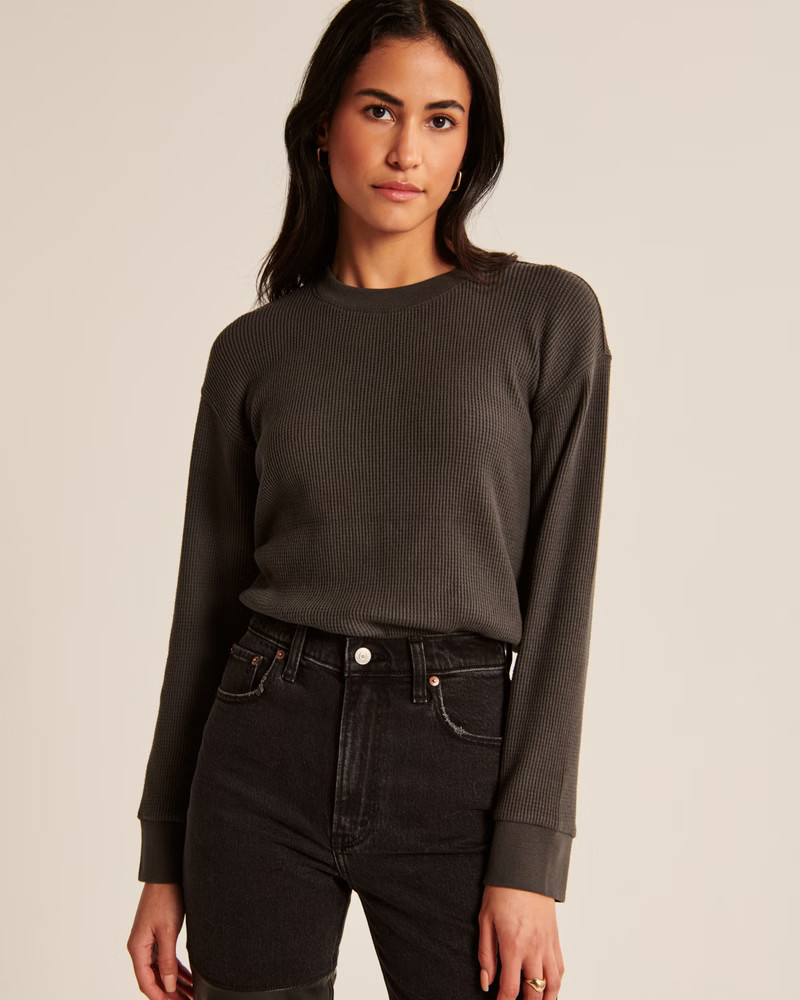 Women's Long-Sleeve Waffle Boyfriend Tee | Women's New Arrivals | Abercrombie.com | Abercrombie & Fitch (US)