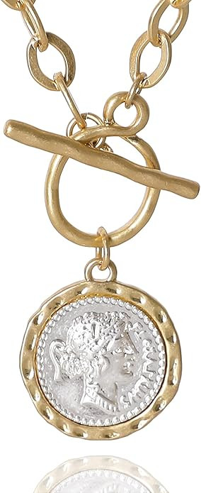 Chunky Gold Coin Necklace for Women Silver and Gold Chain Pendant Necklaces 18 Inch Antique Toggl... | Amazon (US)