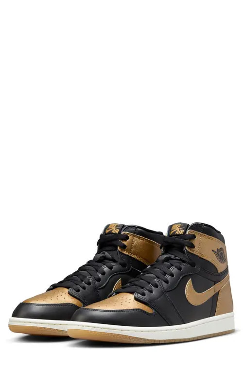 Air Jordan 1 Retro High Top Basketball Sneaker in Black/Metallic Gold/Sail at Nordstrom, Size 8.5 | Nordstrom