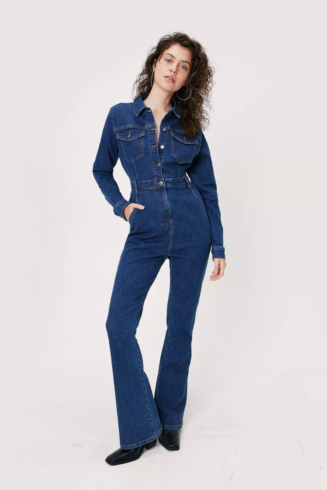 2% Recycled Denim Flare Jumpsuit | Nasty Gal (US)