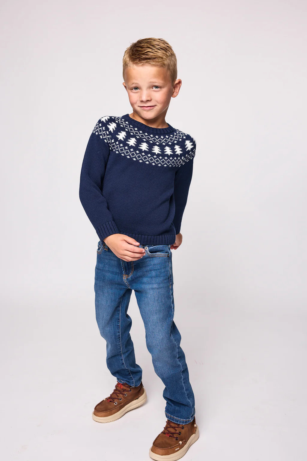 Duffield Lane x Northern Classics Kids Fair Isle Crew Neck Sweater in Navy | Duffield Lane