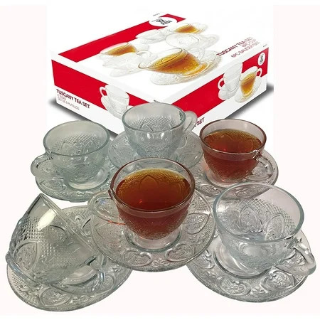 Cup & Saucer Set Glass Tea Coffee Cup Glass Saucer 12 Piece Cup & Saucer Set | Walmart (US)