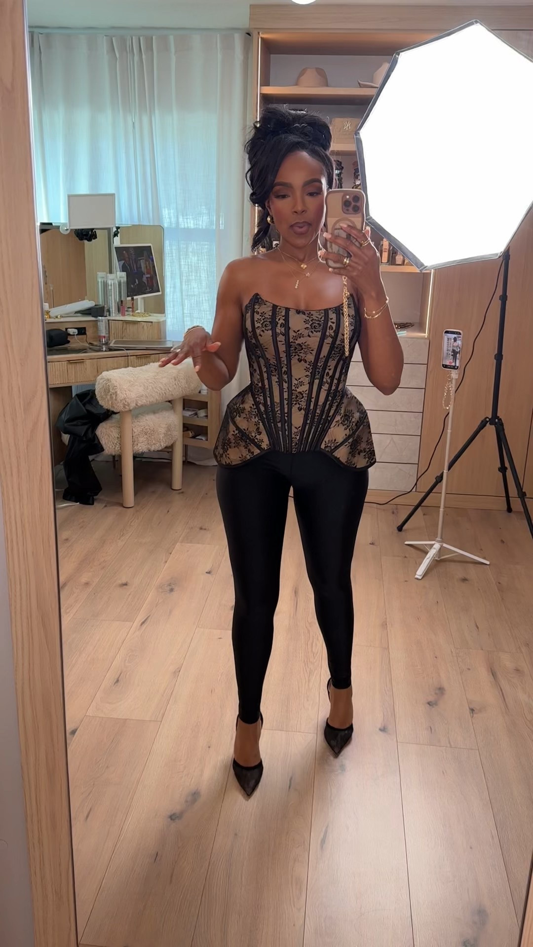 A corset moment that does all the talking—sculpted, sleek, and effortlessly sexy. Paired with glossy leggings and pointed heels for a night-out look that commands the room.

Perfect for dinner dates, nights out, and elevated holiday parties. Favorite to revisit later.

📏 Sizing: Wearing size Small in both pieces

Corset outfit inspiration, chic night-out look, elevated holiday style, black leggings outfit ideas, feminine statement top styling.

Follow me on Instagram and YouTube @kirasfashionfinds

#LTKgrwm #LTKootd