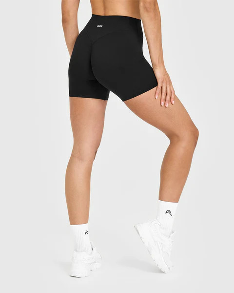 SoftMotion™ High Waisted Shorts 6" with White Logo 
 Black | Oner Active (UK / US)
