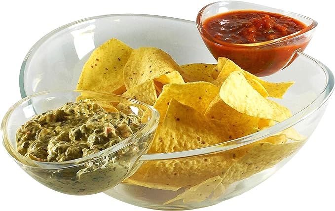 Large Chip and Dip Bowl 3pc Set - Large 11" Bowl with 2 Detachable Cups for Dips - Great for Sala... | Amazon (US)