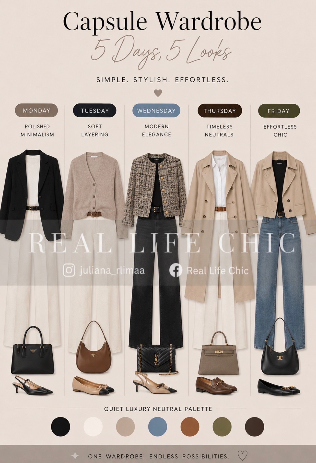 5 days, 5 polished looks—using timeless pieces that actually earn their place in your wardrobe. 🤍✨

From the classic black blazer to soft knits, tweed, trench coats, and elevated denim, these are the outfit formulas that make getting dressed feel effortless all week long.

I linked similar pieces so you can recreate every look and build a capsule wardrobe that works harder for you. Save this for later and shop your favorites before the best sizes are gone!

5 day capsule wardrobe, capsule wardrobe outfits, timeless outfit formulas, quiet luxury style, women over 40 fashion, early fall outfits, black blazer outfit, cardigan outfit, tweed jacket outfit, trench coat outfit, jeans outfit ideas, neutral wardrobe, elevated basics, polished everyday style, classic wardrobe staples, minimalist fashion, effortless chic outfits, workweek outfits, LTK fashion finds, Real Life Chic.

#LTKootd #LTKOver40 #LTKSaleAlert