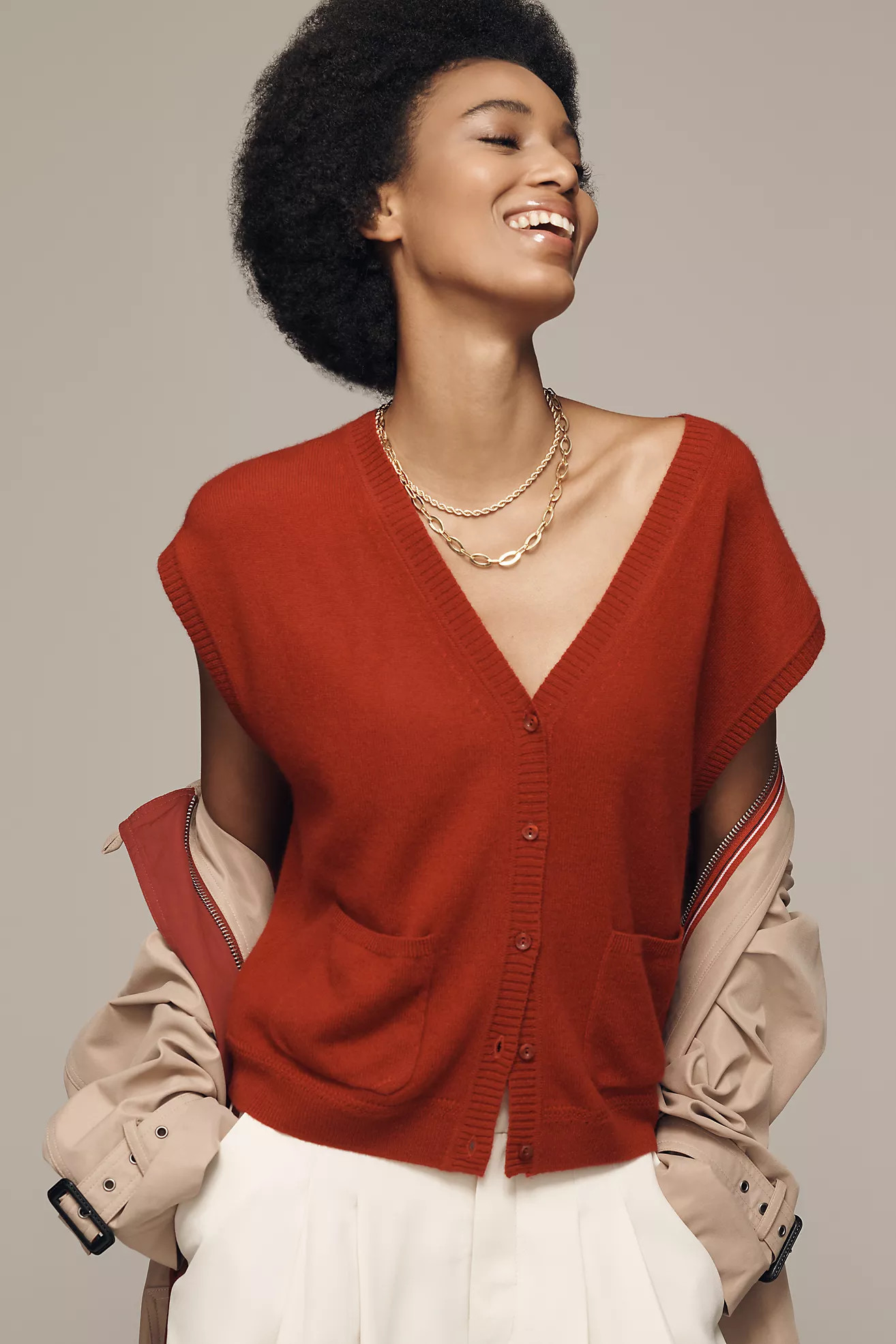 Maeve Cashmere V-Neck Cardigan Sweater Vest | Anthropologie (US)