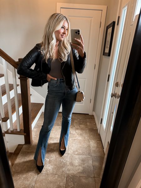 This Madewell leather jacket is soooo good. I sized up to a large as most Madewell tops runs small. 
Date night look 

#LTKxMadewell #LTKSaleAlert #LTKParties