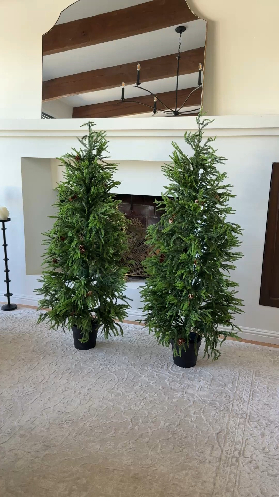 The perfect set of 2 trees for your holiday front porch! Real touch Norfolk pine and UV resistant! These are the 60”!