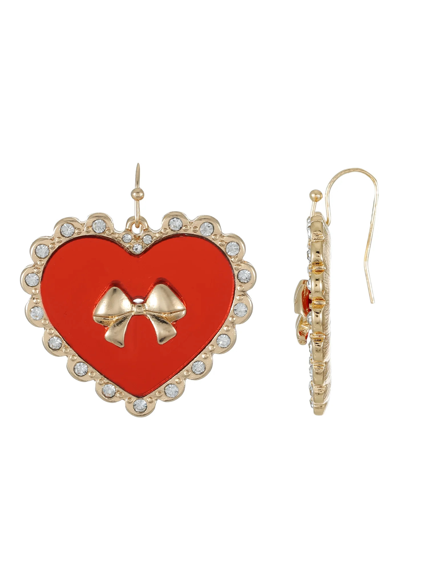 Way to Celebrate Valentine's Day Bright Red Heart and Bow Earrings, 1 Pair | Walmart (US)