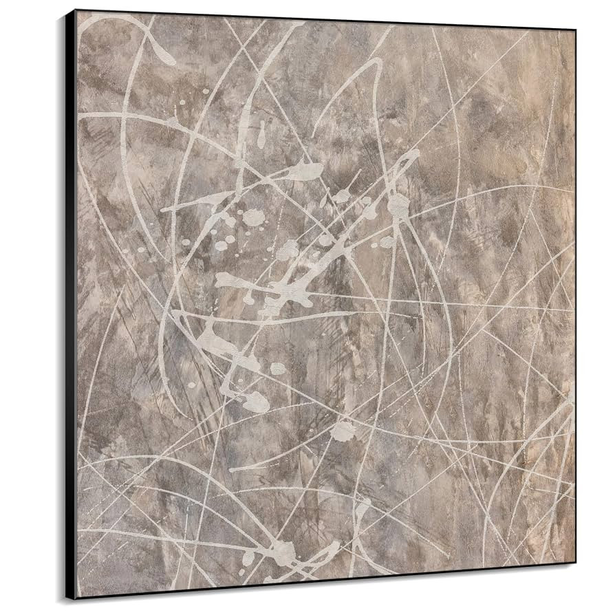 72"x72" XL Framed Wall Art - Splatter Beige and Gray Graffiti Style (Frame Assembly Required) | Amazon (US)