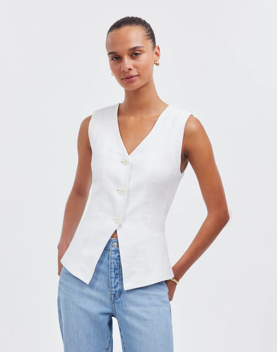Cutaway Long Vest in 100% Linen | Madewell