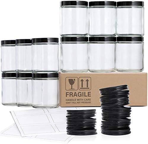 12 Pack, 8 OZ Thick Glass Jars with Lids, Clear Round Candle Jars with 12 Metal Lids & 12 Plastic... | Amazon (US)