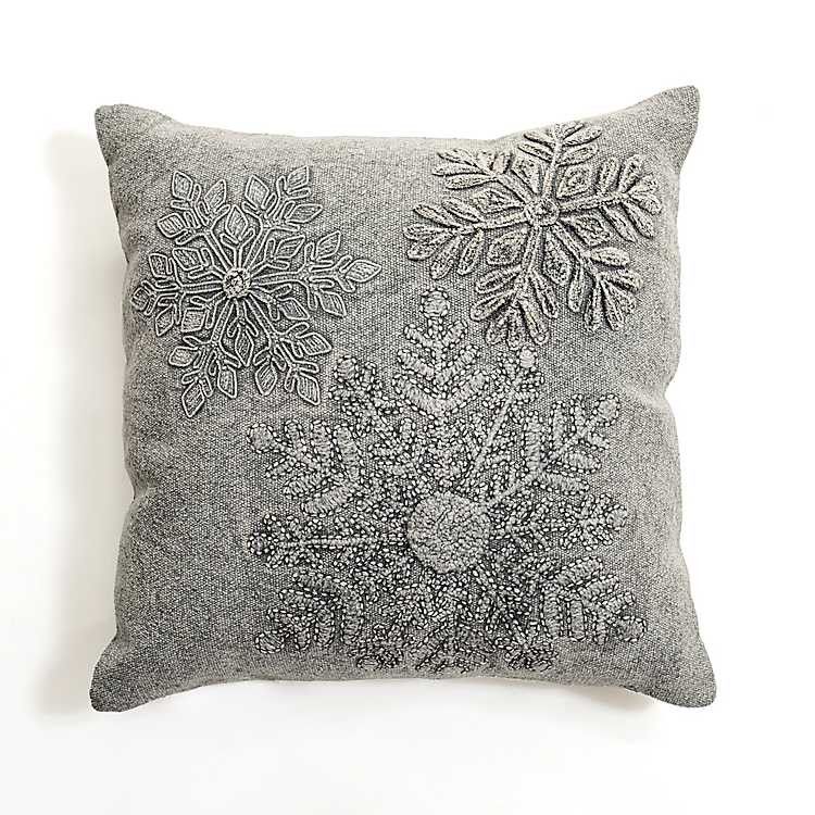 New! Gray Embroidered Snowflake Pillow | Kirkland's Home