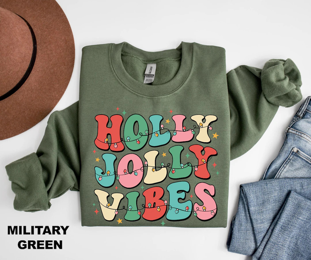 Holly Jolly Vibes Sweatshirt, Merry Christmas Sweatshirt, Christmas Holiday Shirt, Womens Christm... | Etsy (US)