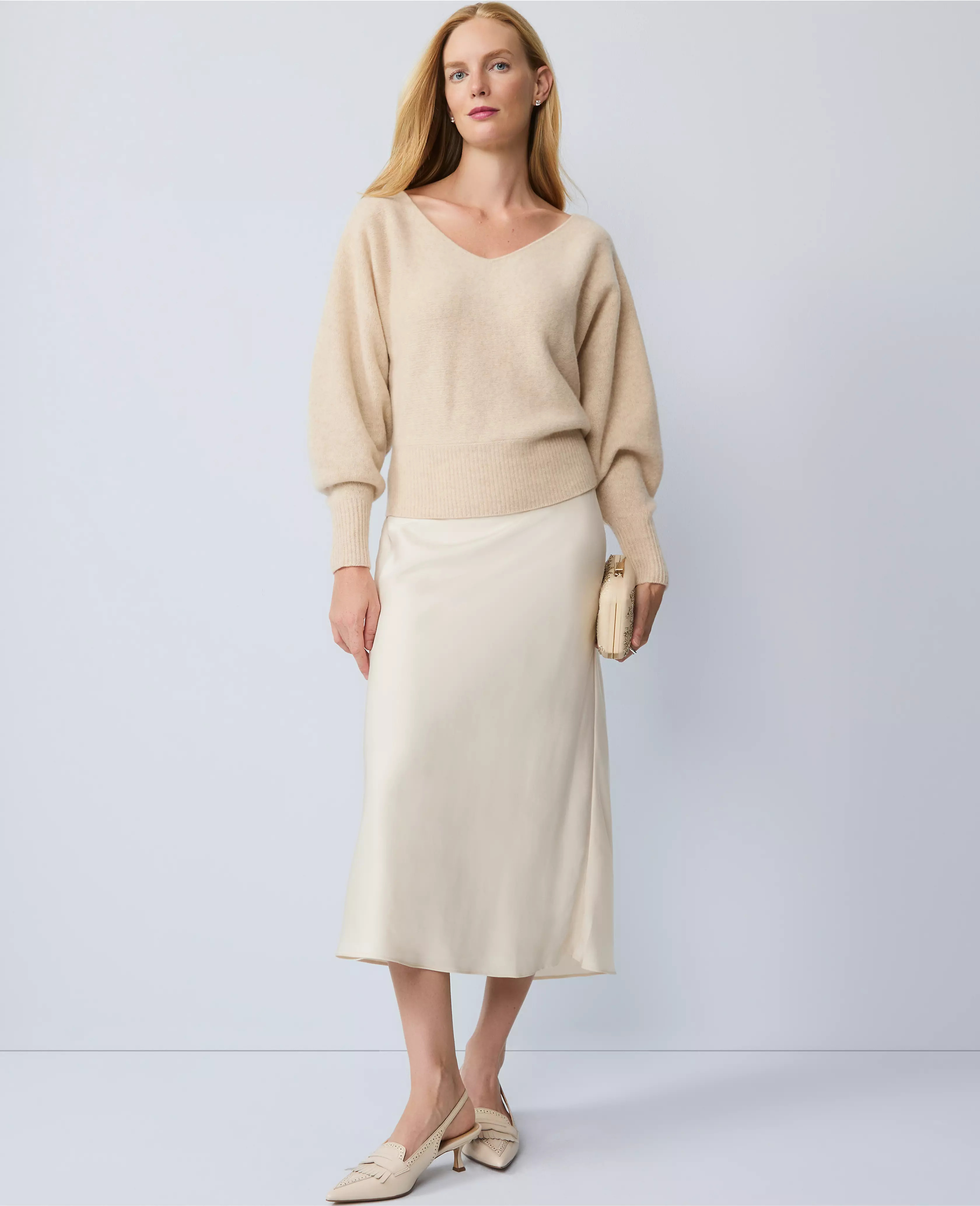 Petite Satin Bias Midi Slip Skirt | Ann Taylor