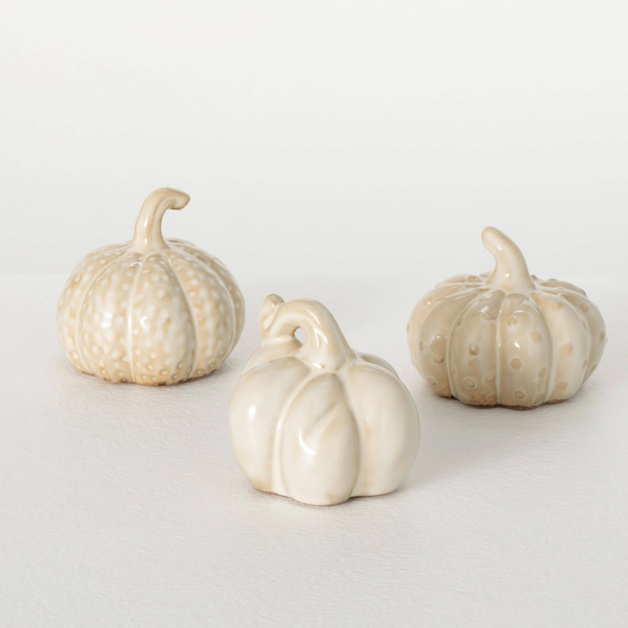 Waikiki 3", 3.25" & 3" Stoneware Cream Pumpkin Trio Set of 3, Cream | Wayfair North America