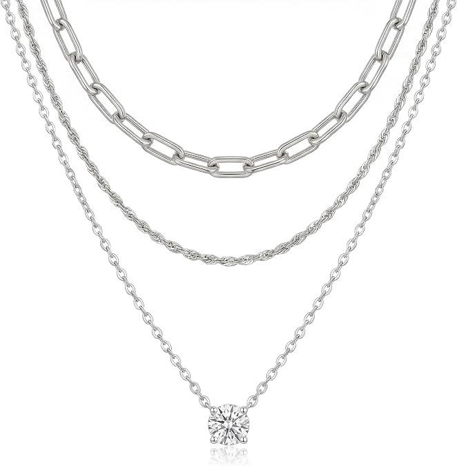 Sonateomber Layered Necklace Stack Set for Women, Dainty Sparkly CZ Rhinestone Pendant Chain Chok... | Amazon (US)