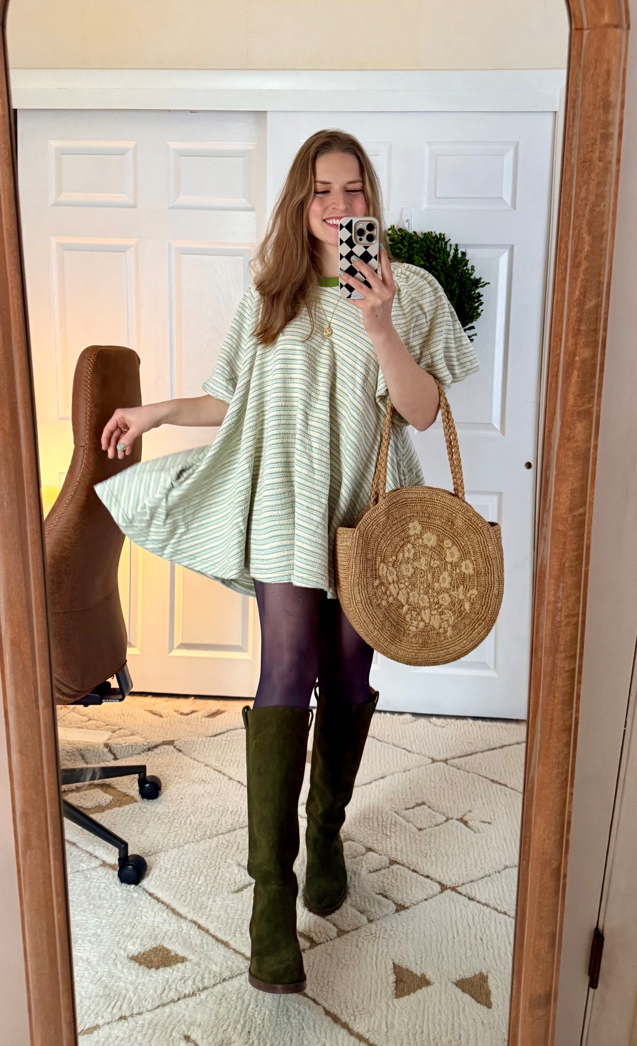 Tunic top, mini dress, free people, green boots, basket bag, spring outfit, puff sleeve, spring fashion

#LTKFindsUnder100 #LTKSeasonal #LTKItBag