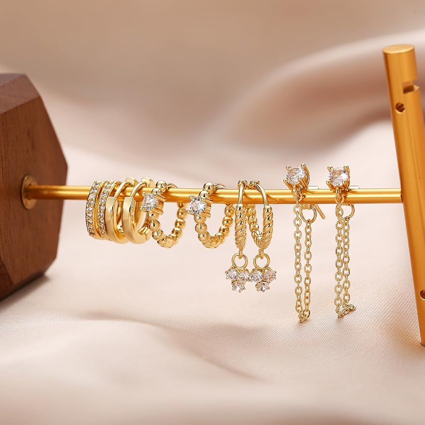 5 Pairs Gold Silver Huggies Hoop Earrings Set for Women Girls Small Dangle Chain Hoop Earrings Je... | Amazon (US)