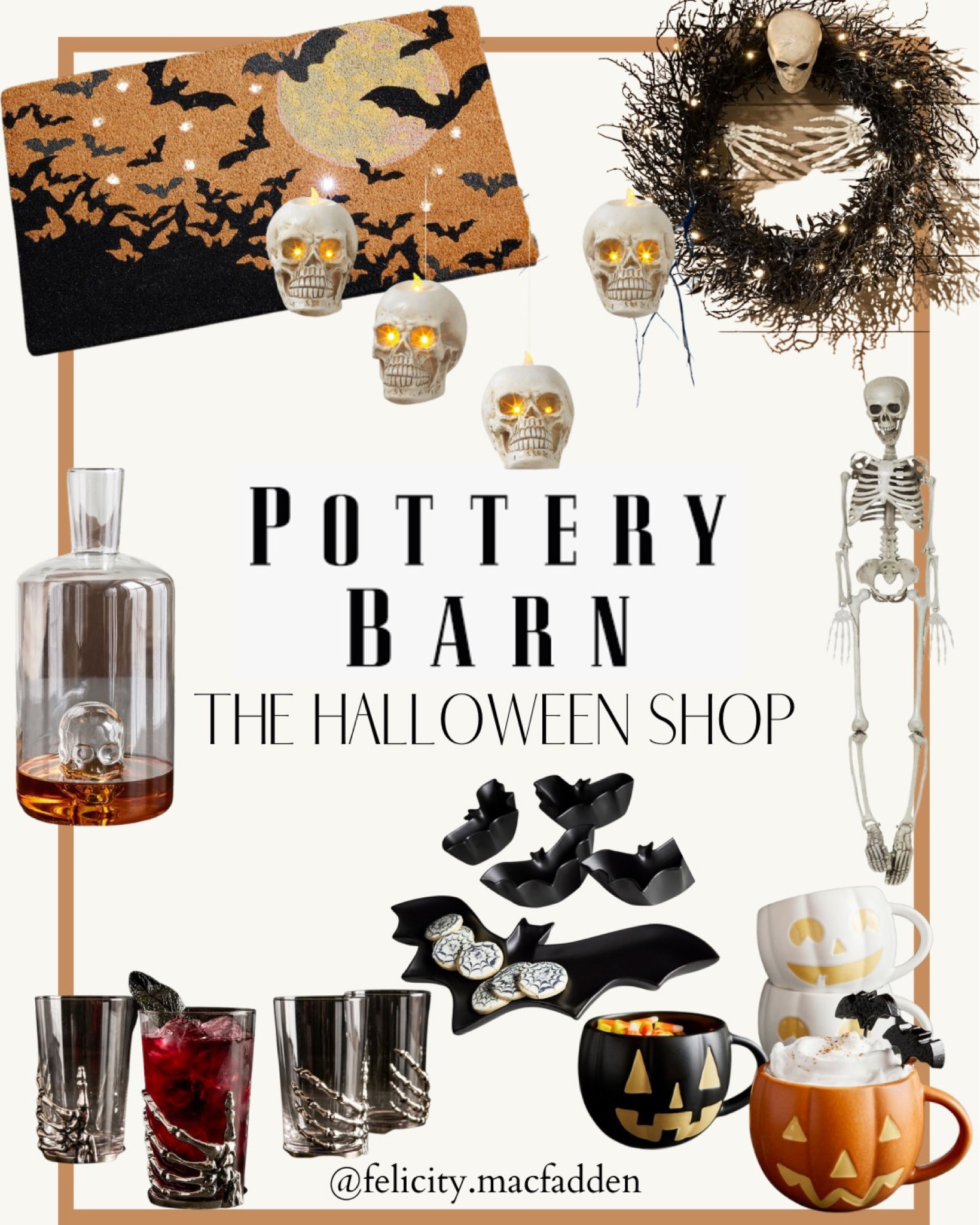 Pottery Barn decorations 
Pottery Barn Halloween 
Decanter 
Serving dishes 

Serving trays 
Life size skeleton 
Skeleton serving glasses
Pumpkin mugs 
Halloween wreath 
Light up wreath 
Door mat 
Light up door mat
Front porch decor 
Outdoor mat 
Skeleton decor 
Affordable decorations 
Home decorating 
Home essentials 
Seasonal decorations 

#LTKstyletip #LTKhome #LTKhome #LTKunder100 #LTKunder50 

#LTKSeasonal #LTKHalloween #LTKSale