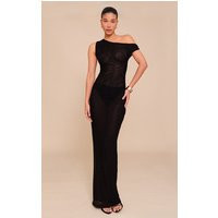 Black Double Layer Mesh Asymmetric Neck Maxi Dress | PrettyLittleThing US
