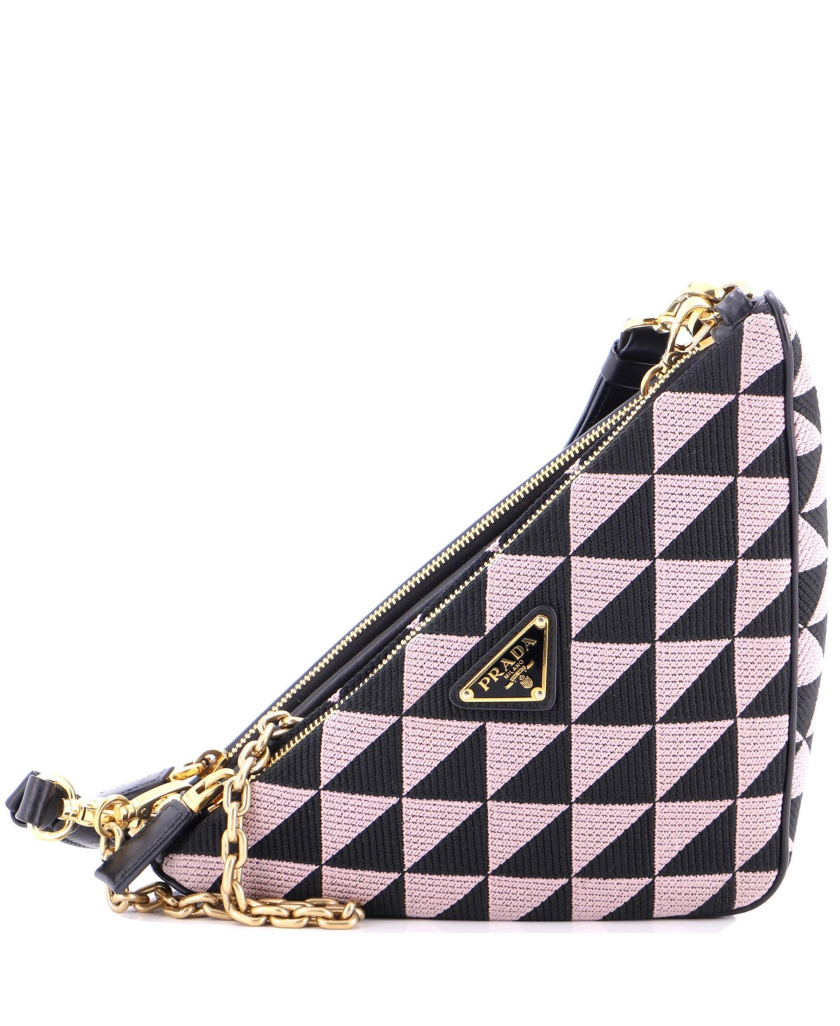 Pre-Owned Prada Mini Double Symbole Triangle Bag Leather and Jacquard - Black | Macy's