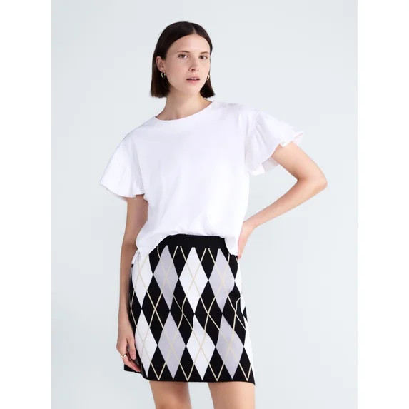 Free Assembly Women's Cotton Crewneck Top with Flutter Sleeves, Sizes XS-XXL | Walmart (US)