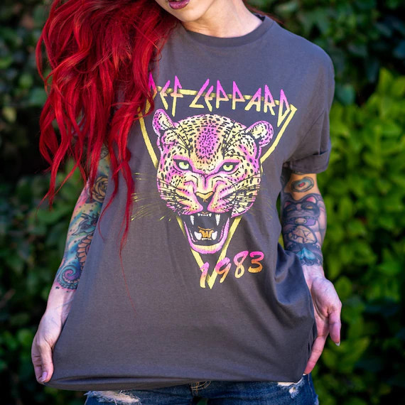 Def Leppard Neon Cat Rolled Sleeve Boyfriend Tee | Etsy | Etsy (US)