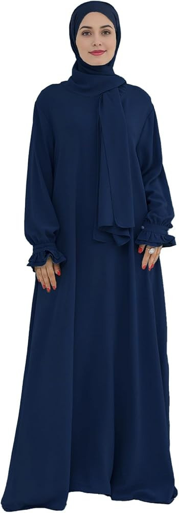 Abaya Muslim Dress Women Prayer Dress Long Sleeve Loose Maxi Modest Islamic Clothes with Hijab Sc... | Amazon (US)