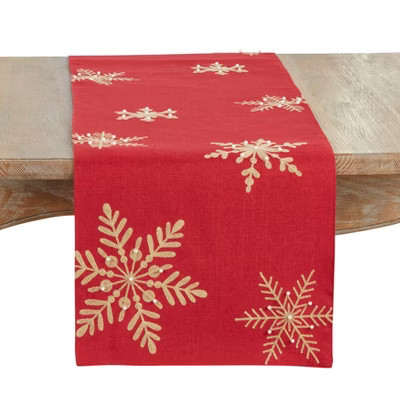 Saro Lifestyle Snowflakes Table Runner, 16"x70", Red | Target