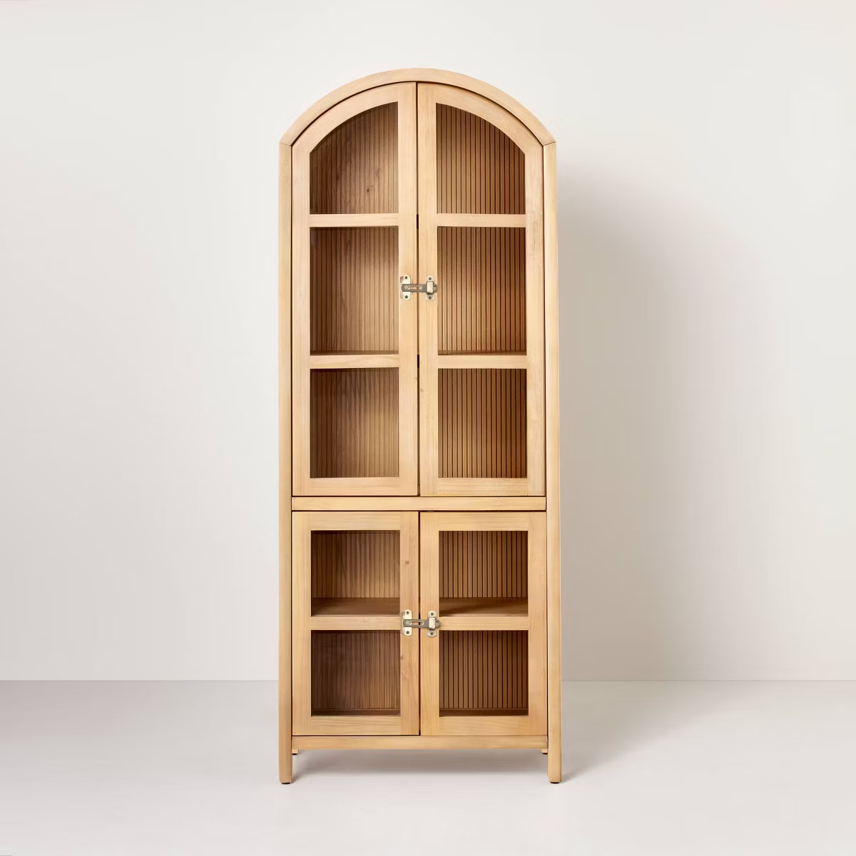 Grooved Wood 4-Door Arch Cabinet with Glass Doors - Natural - Hearth & Hand™ with Magnolia | Target